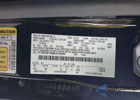 2021 Ford Ranger Lariat from USA, damaged, VIN 1FTER4FH0MLD18544